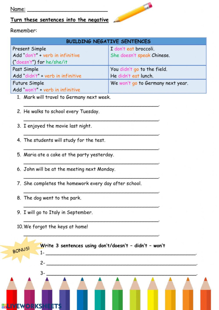 Negative Sentences Worksheet Double Negatives Worksheets K5 Learning 