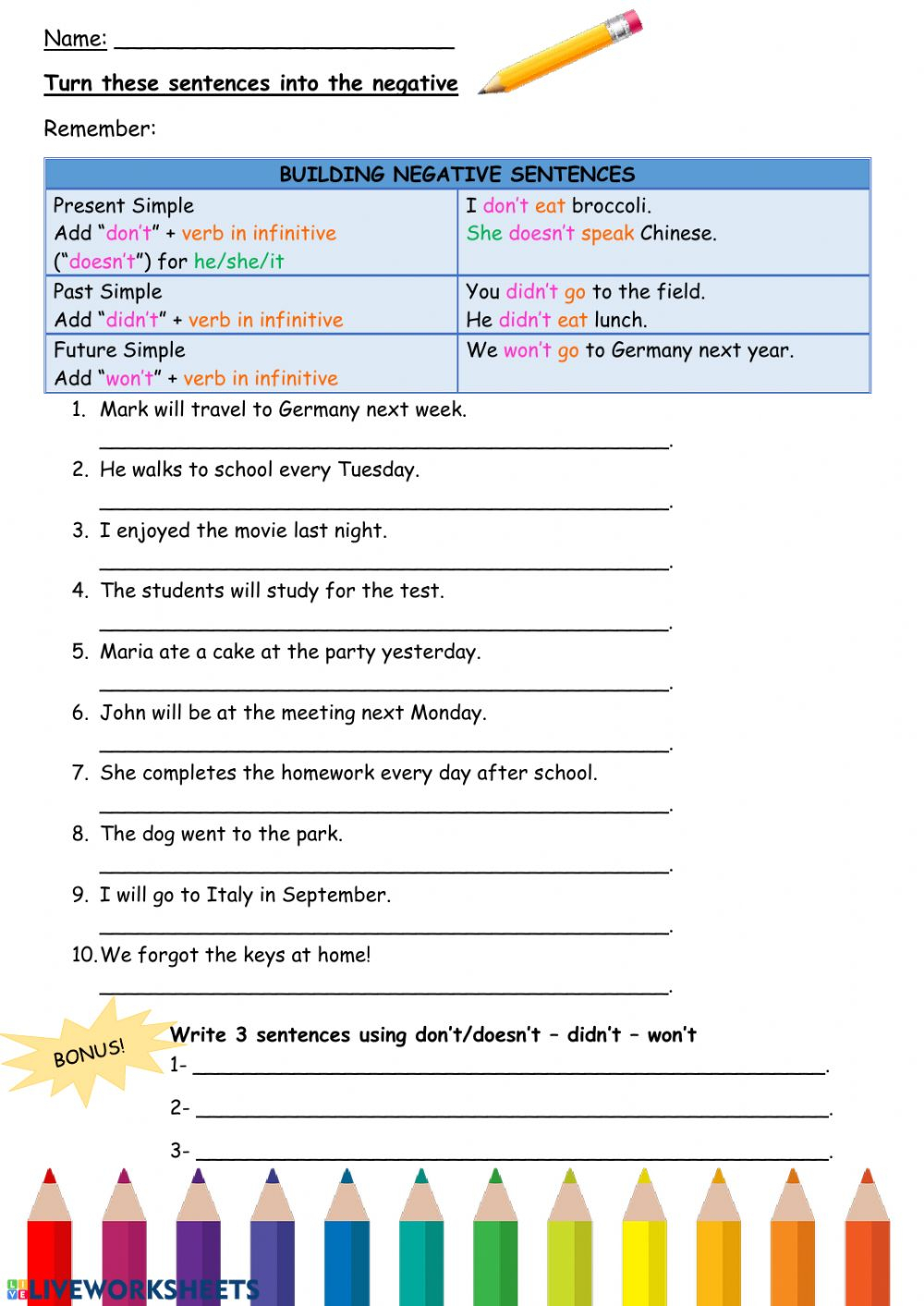 Negative Sentences Worksheet Negative Contractions Worksheets K5