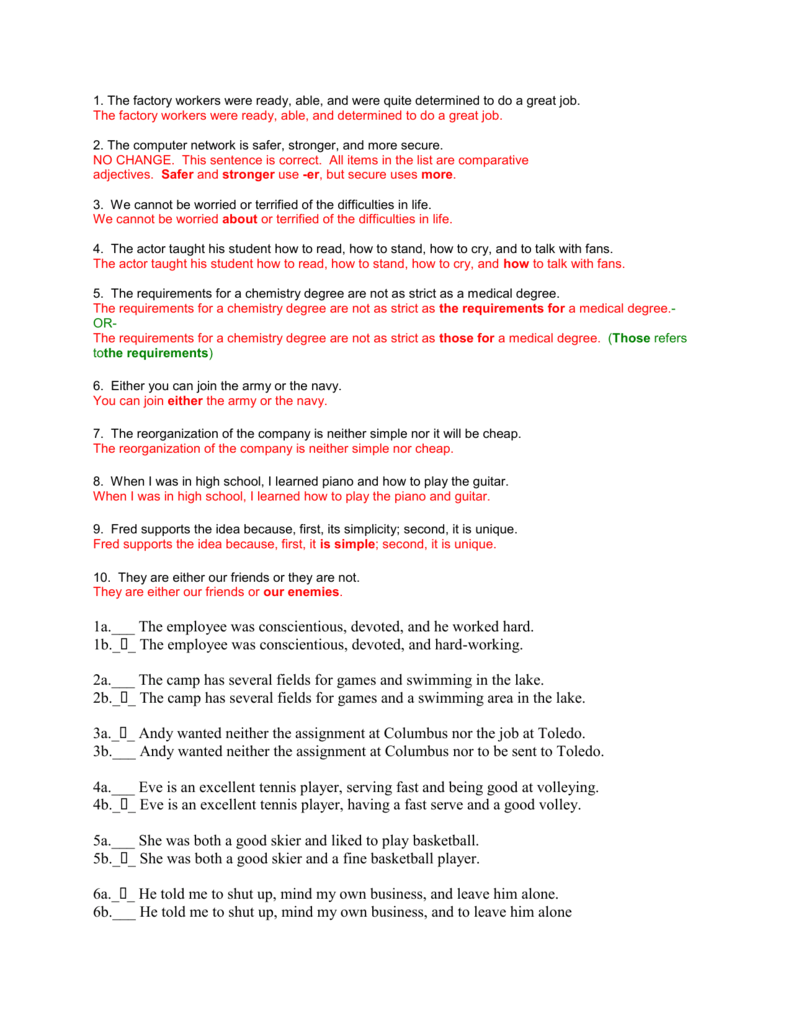 Parallelism Worksheet With Answers Ivuyteq