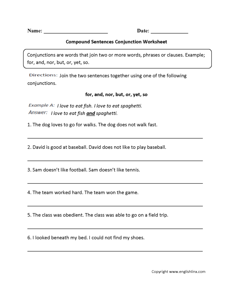 Parts Speech Worksheets Conjunction Worksheets