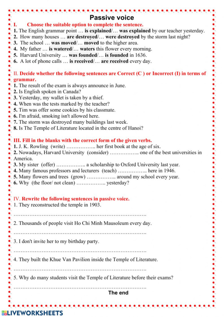 Passive Voice Grade 7 Worksheet