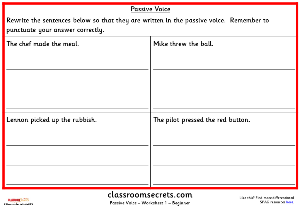 Passive Voice KS2 SPAG Test Practice Classroom Secrets