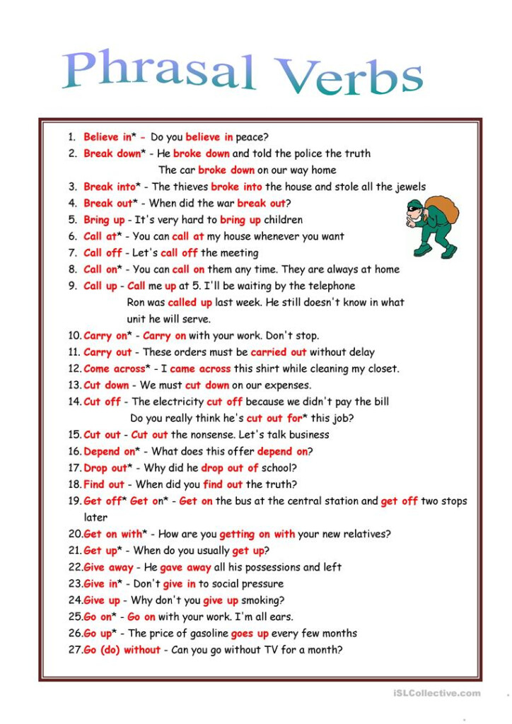 Phrasal Verbs Worksheet Pooterglobal