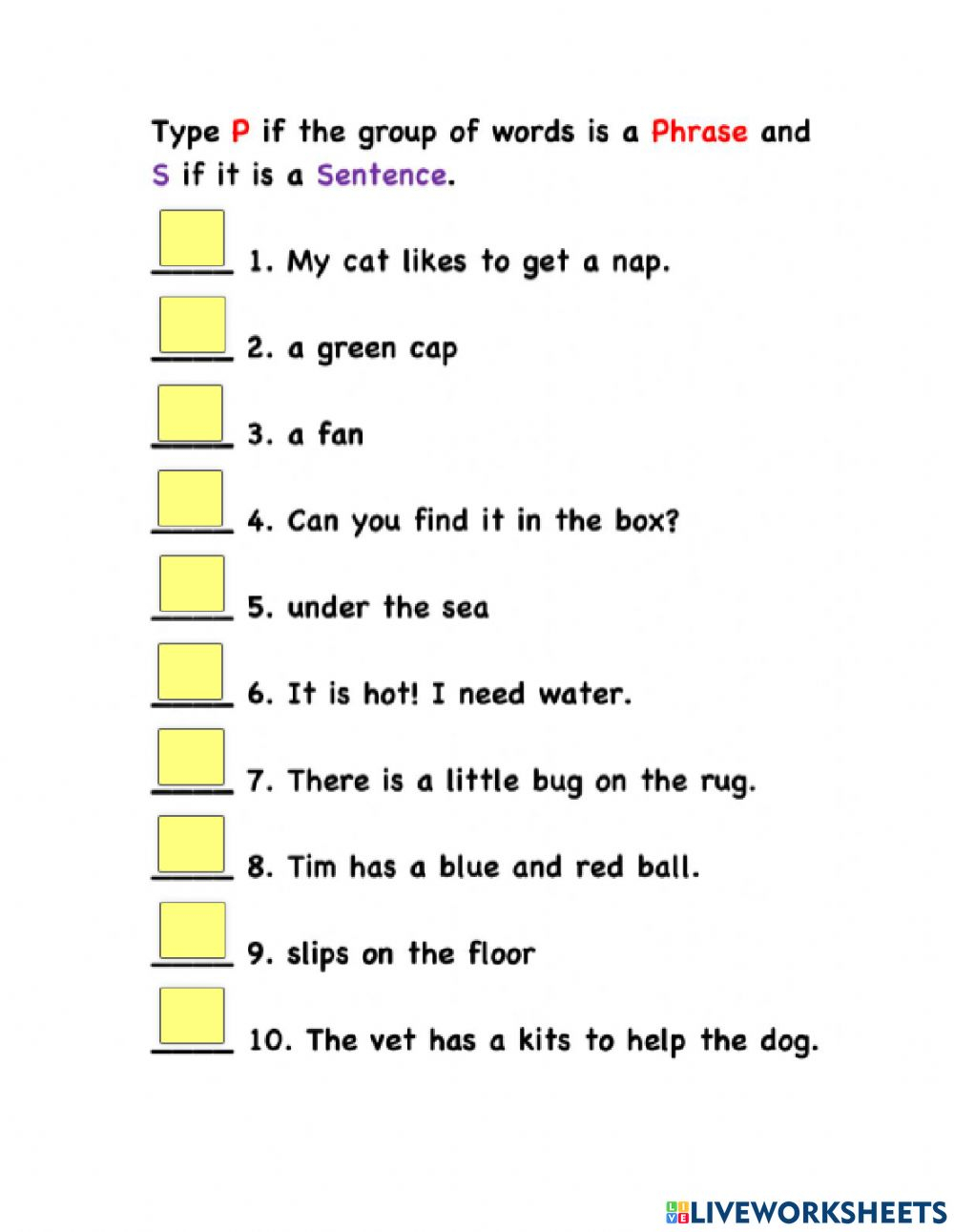 Phrase And Sentence Worksheet