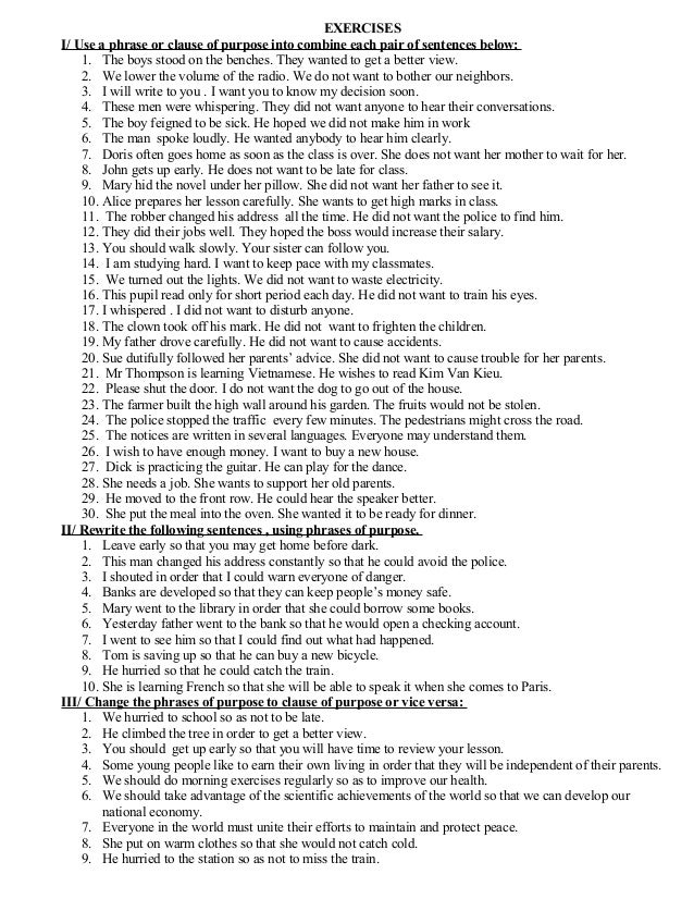 Phrases And Clauses Exercises For Class 7 Exercise