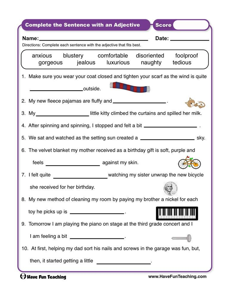 Pin On Adjective Worksheet