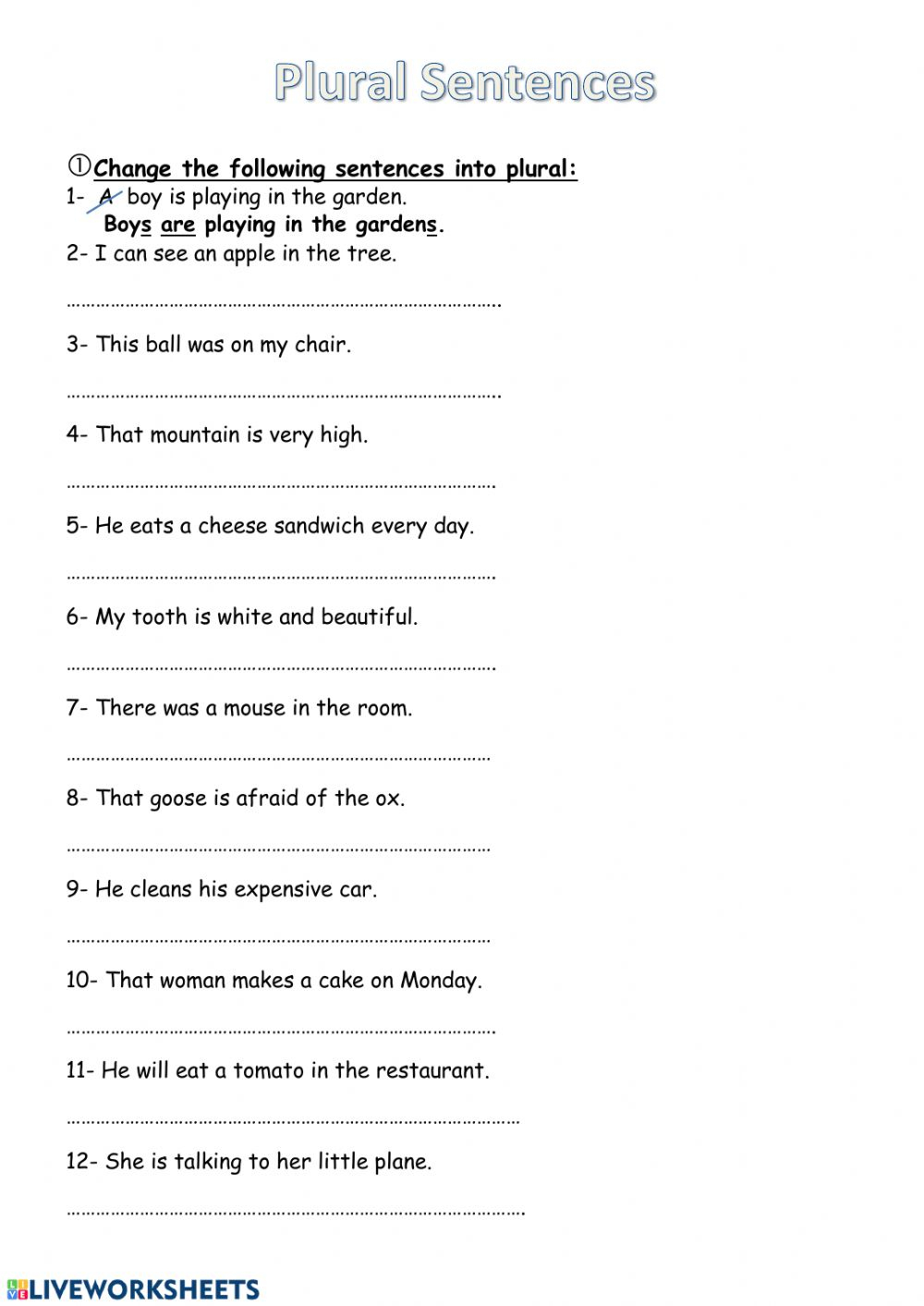 Plural Sentences Worksheet