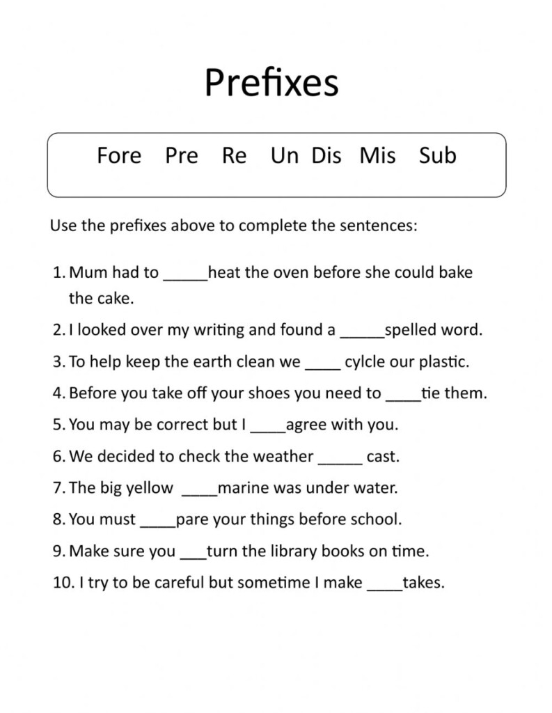 Prefixes Worksheet 22nd Grade