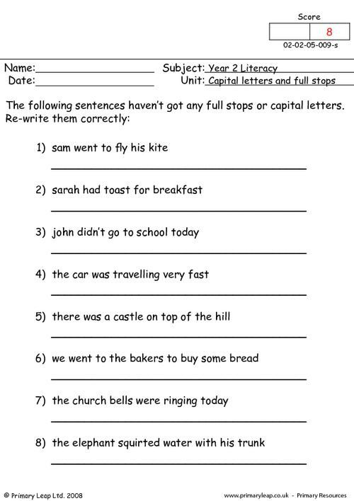PrimaryLeap co uk Capital Letters And Full Stops Worksheet