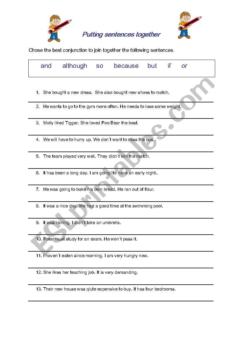 Putting Sentences Together ESL Worksheet By Bohda