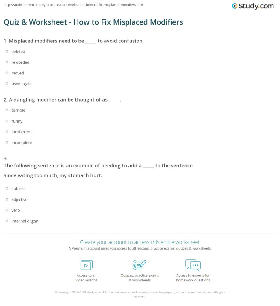 Quiz Worksheet How To Fix Misplaced Modifiers Study