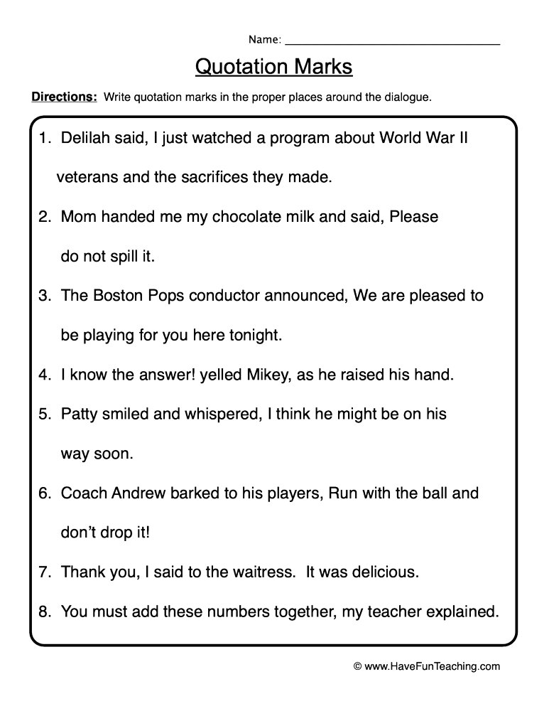 Quotation Mark Worksheets K5 Learning Commas And Quotation Marks