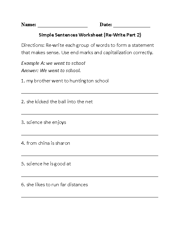 Re Writing Simple Sentences Worksheet Part 2 Simple Sentences Simple 