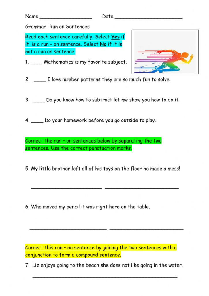 Run On Sentence Worksheet Word Worksheet