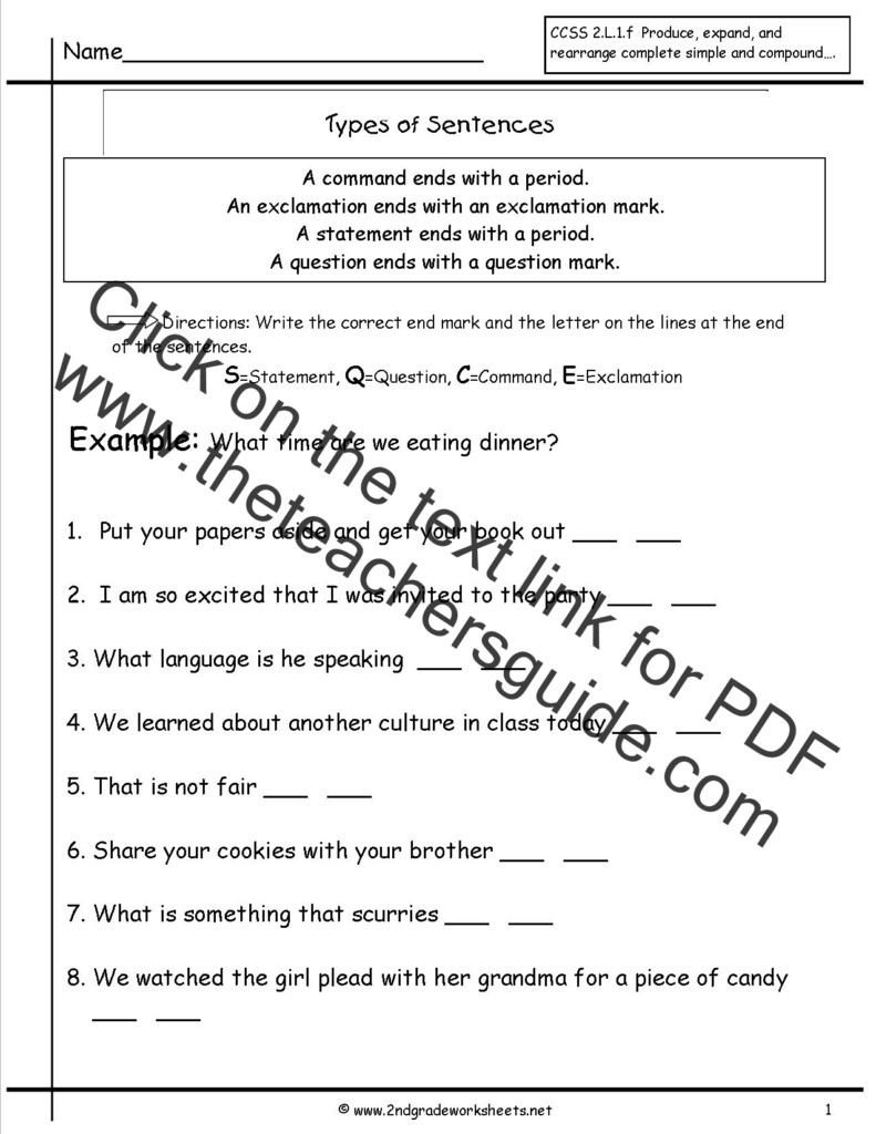 Second Grade Sentences Worksheets CCSS 2 L 1 f Worksheets 