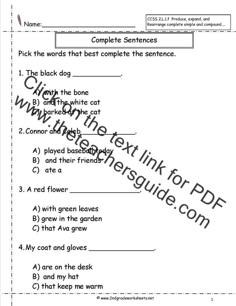 Second Grade Sentences Worksheets CCSS 2 L 1 f Worksheets 