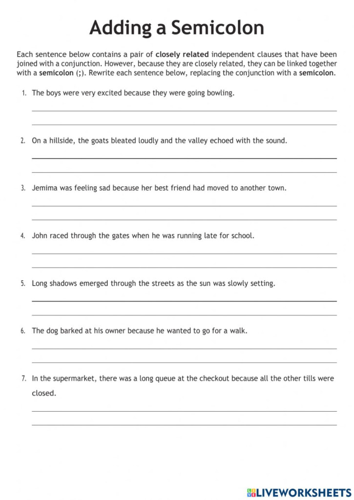 Semicolon And Colon Worksheet