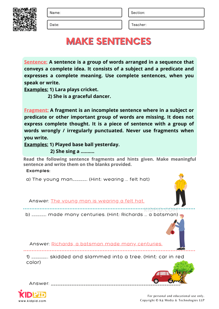 Sentence And Fragment Printable Worksheets For Grade 2 Kidpid