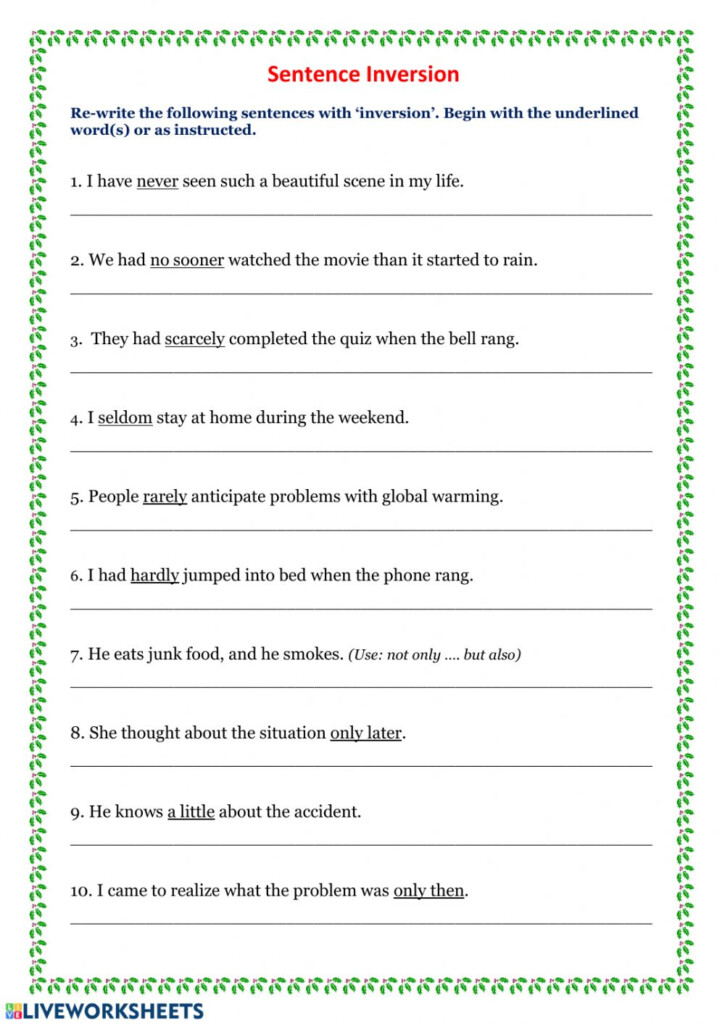 Sentence Inversion Worksheet