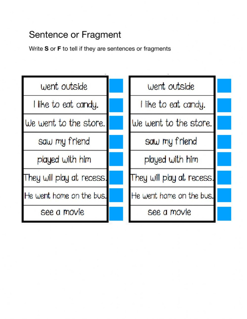 Sentence Or Fragment Week 1 Worksheet