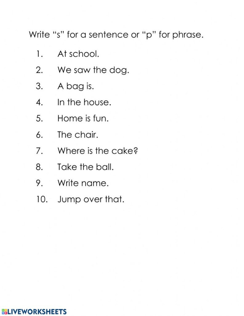 Sentence Or Phrase Worksheet Worksheet