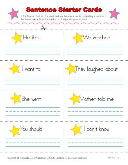 Sentence Starters Cards For Kindergarten And 1st Grade