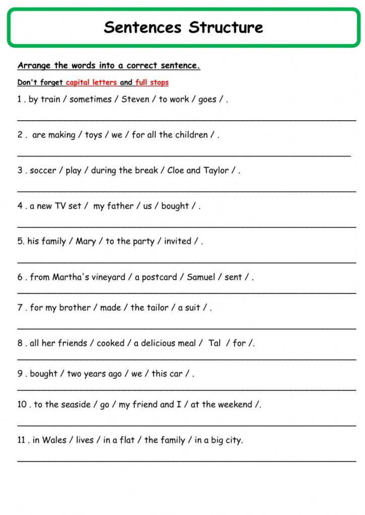 Sentence Structure Online Exercise Teaching Sentences Sentence 