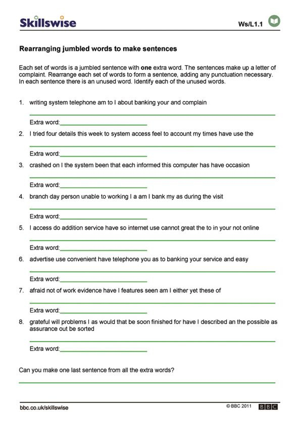 Sentence Structure Worksheet With Answers Pdf Tripmart