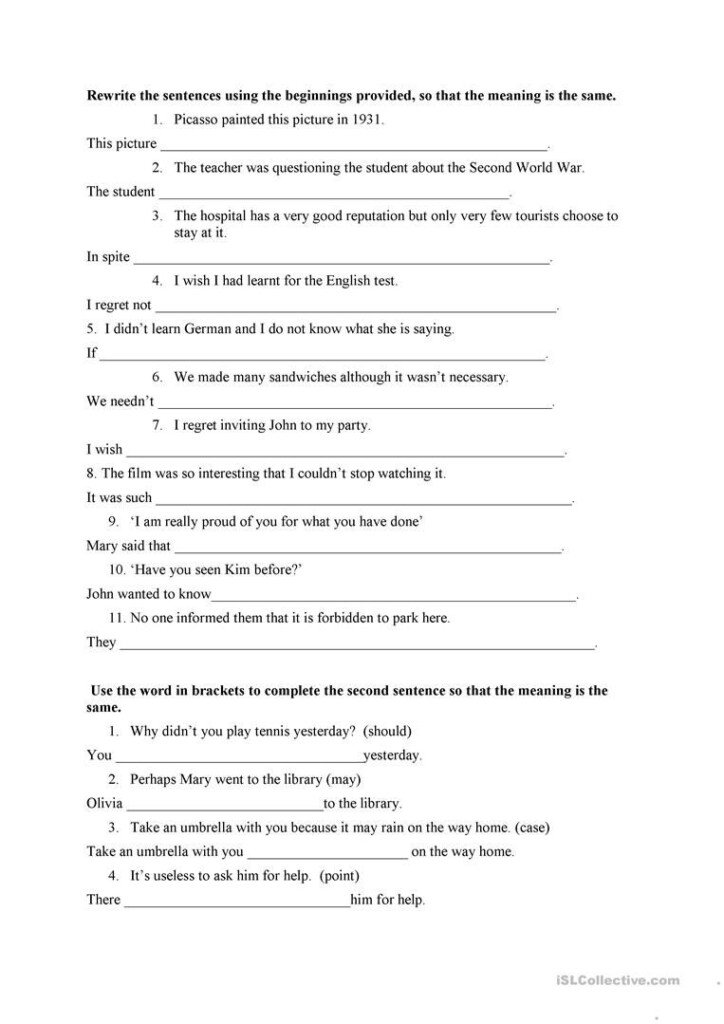 Sentence Transformation Worksheet Free ESL Printable Worksheets Made 