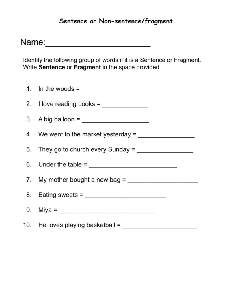  Sentence Vs Non Sentence Worksheet Free Download Gmbar co