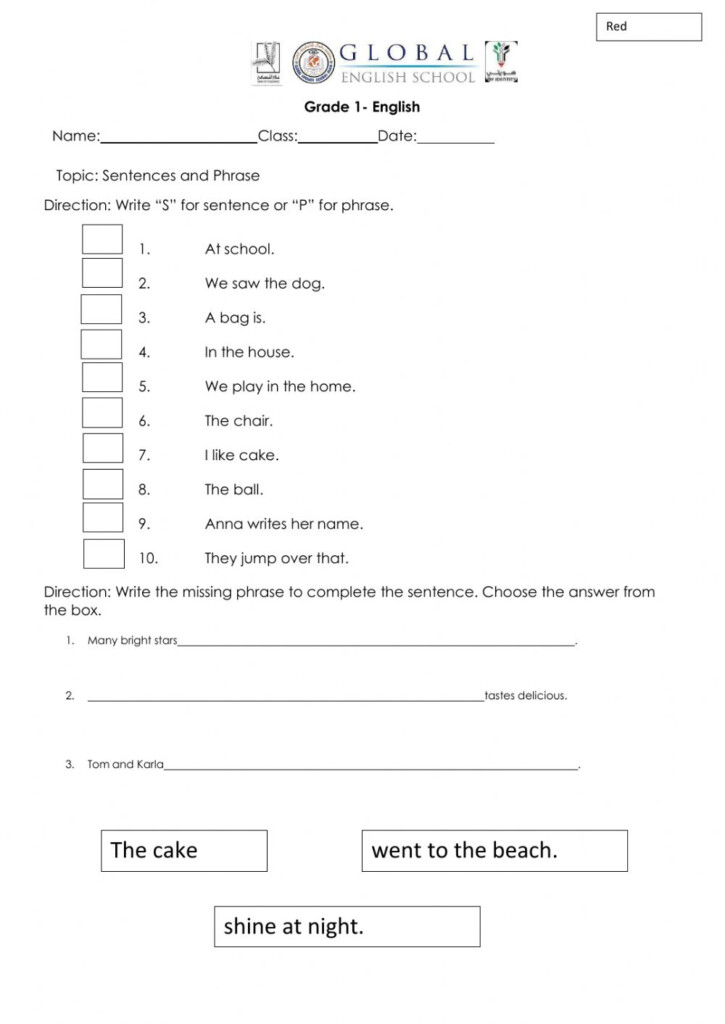 Sentences And Phrases Worksheet