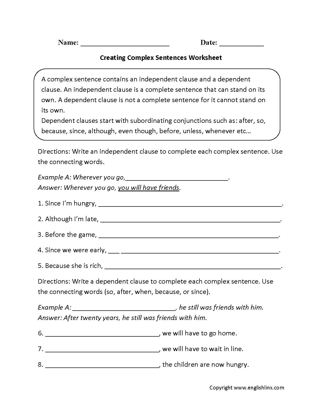 Sentences Worksheets Complex Sentences Worksheets Complex Sentences