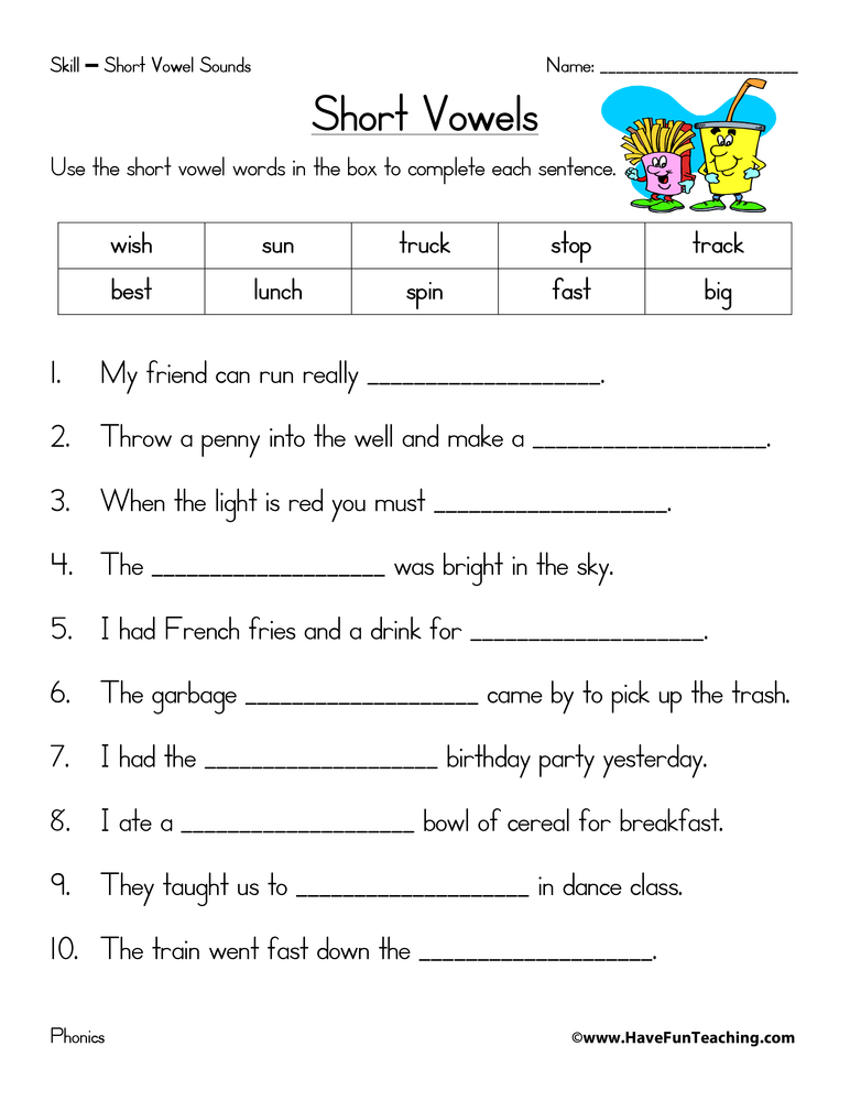 Short Vowels Worksheet Have Fun Teaching