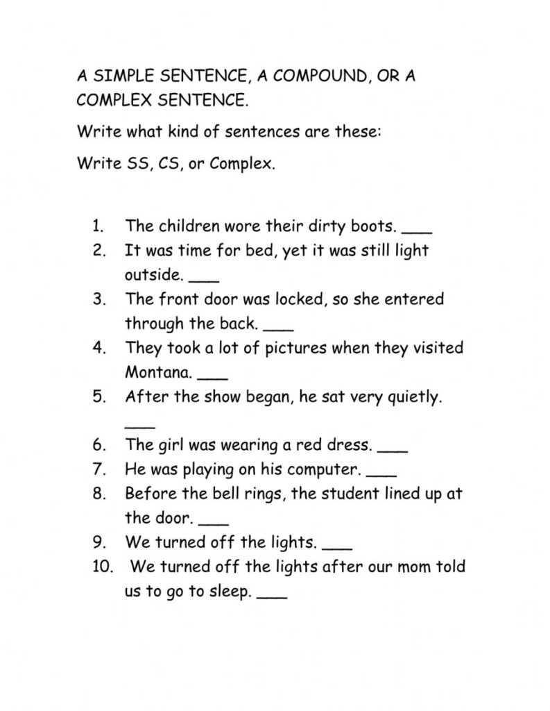 Simple And Compound Sentence Worksheet