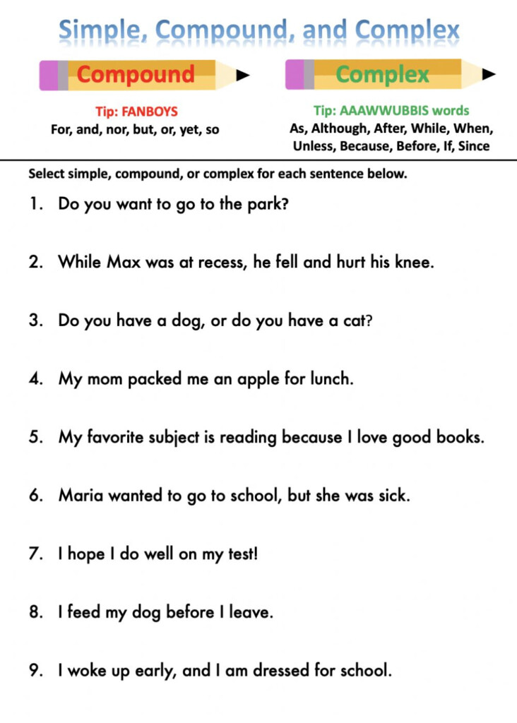 Simple And Compound Sentences Worksheet