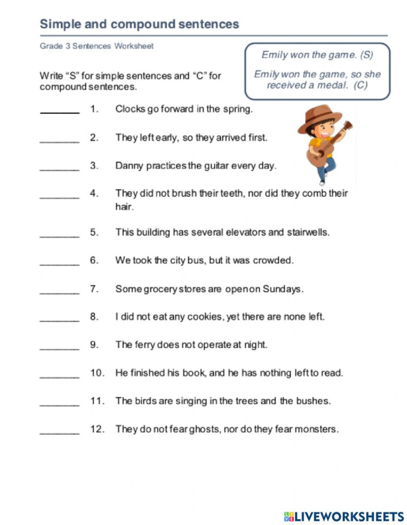 Simple Or Compound Sentence Interactive Worksheet
