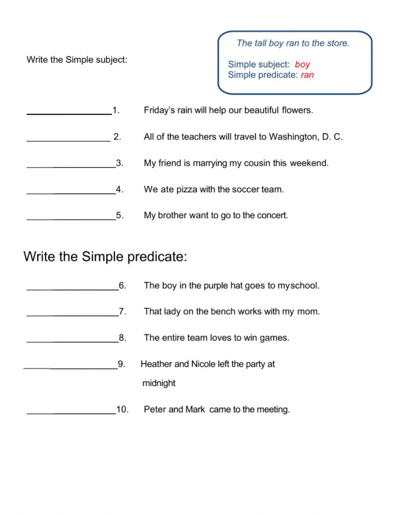 Simple Subject And Predicate Interactive Worksheet