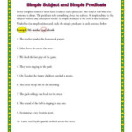 Simple Subject And Simple Predicate 3rd Grade Worksheets