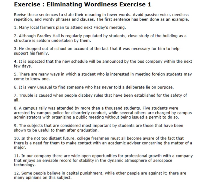 Solved Exercise Eliminating Wordiness Exercise 1 Revise Chegg