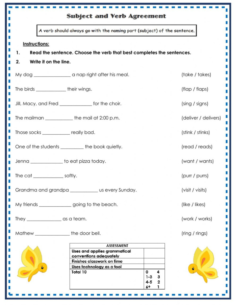 Subject Verb Agreement Worksheet