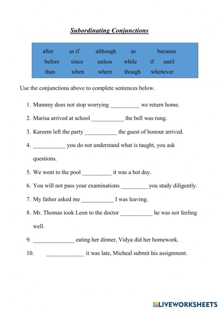 Subordinating Conjunctions Interactive Exercise