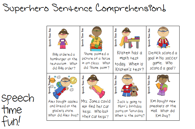 Superhero Sentence Comprehension FREEBIE Speech Time Fun Speech And