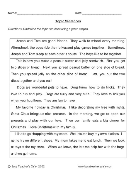 Topic Sentence Worksheets 2nd Grade Worksheets Master