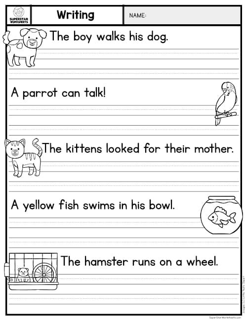 Tracing Printable Kindergarten Writing Sentences Worksheets 