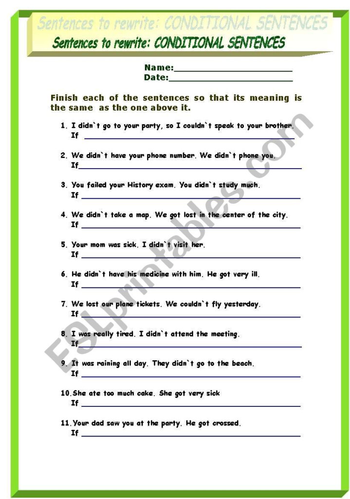 Transformations 25 Sentences To Rewrite 3rd Type Conditional ESL 