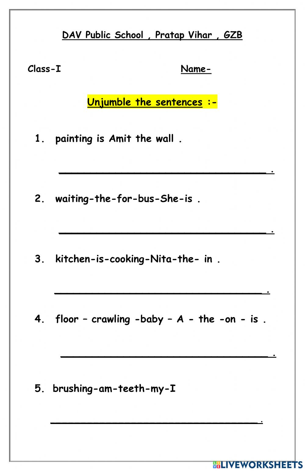 Unjumble The Sentences Worksheet