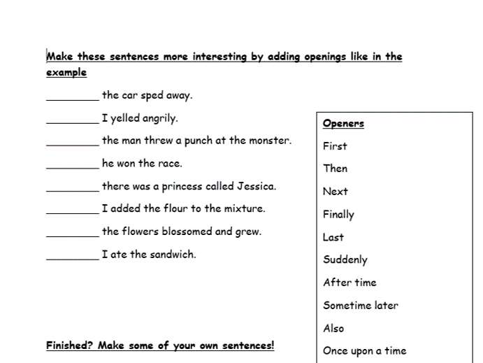 VCOP Sentence Openers Teaching Resources