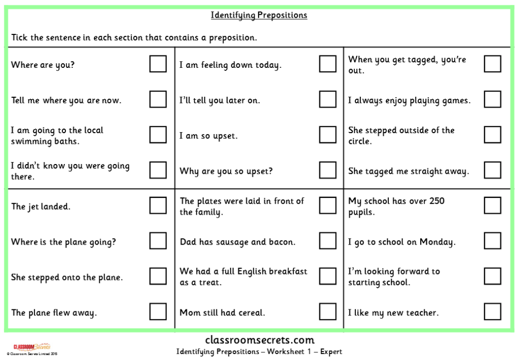 Worksheet On Prepositional Phrases