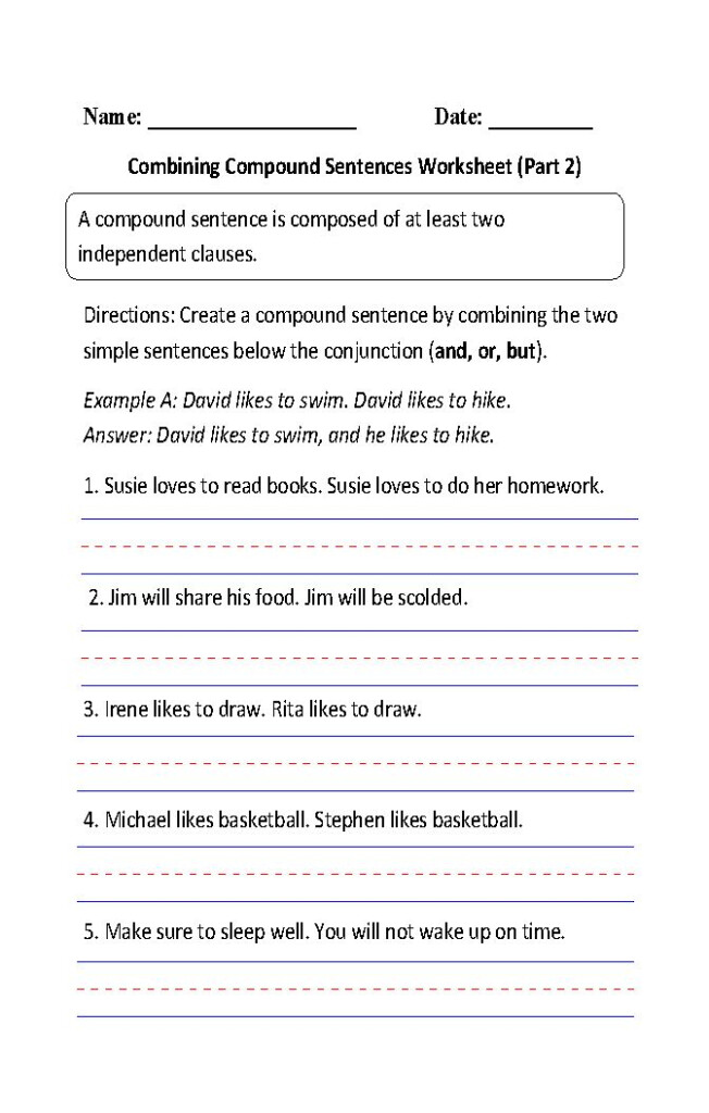 Writing Compound Sentences Worksheet Part 2 Complex Sentences 