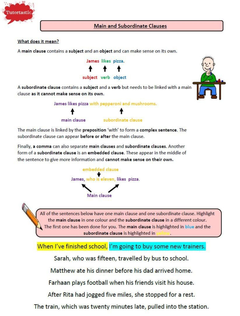 Y6 Grammar Main Subordinate Clauses